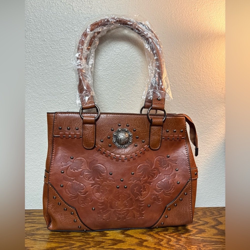 Lavawa Light coffee western style tote bag Embossed Concho studs